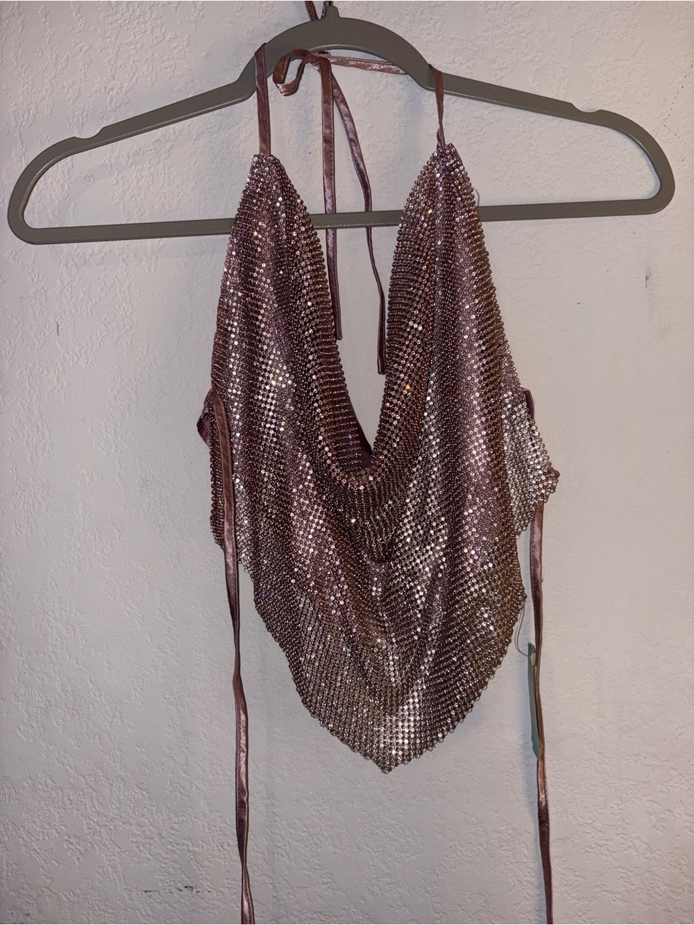 Better Be Rose Gold Sequin Halter Scarf Top